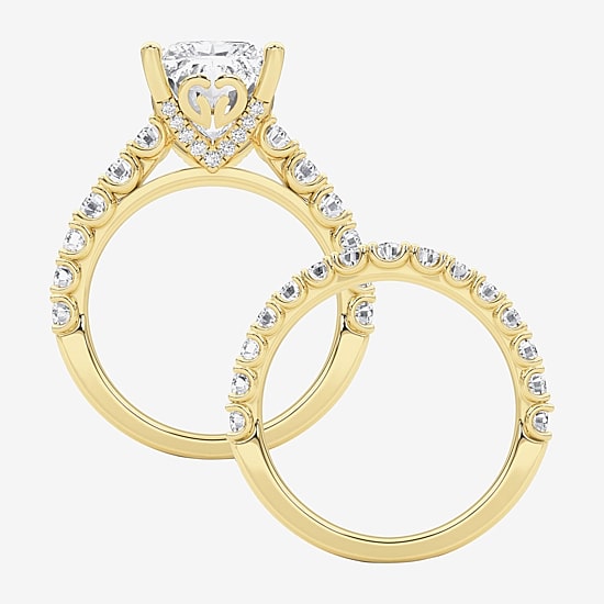 Grown Gorgeous (F / Vs2) Womens 6 1/10 Ct. T.W. Lab Grown White Diamond 14K Gold Rectangular Side Stone Bridal Set