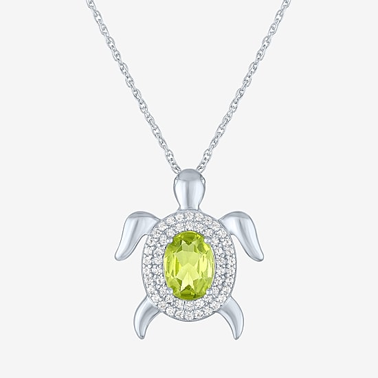 Womens Genuine Green Peridot Pure Silver Over Brass 16 Inch Pendant Necklace