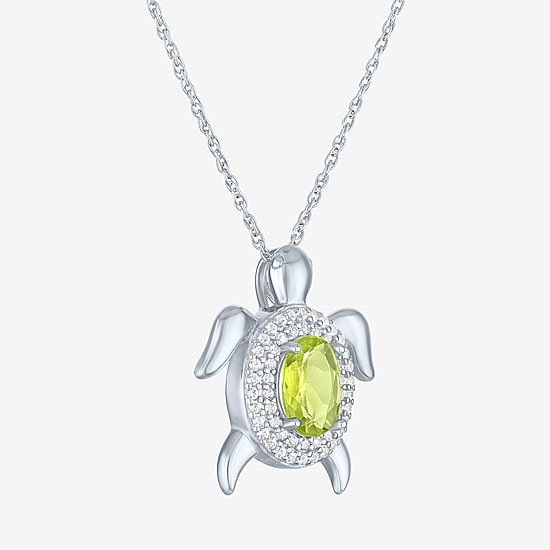 Womens Genuine Green Peridot Pure Silver Over Brass 16 Inch Pendant Necklace