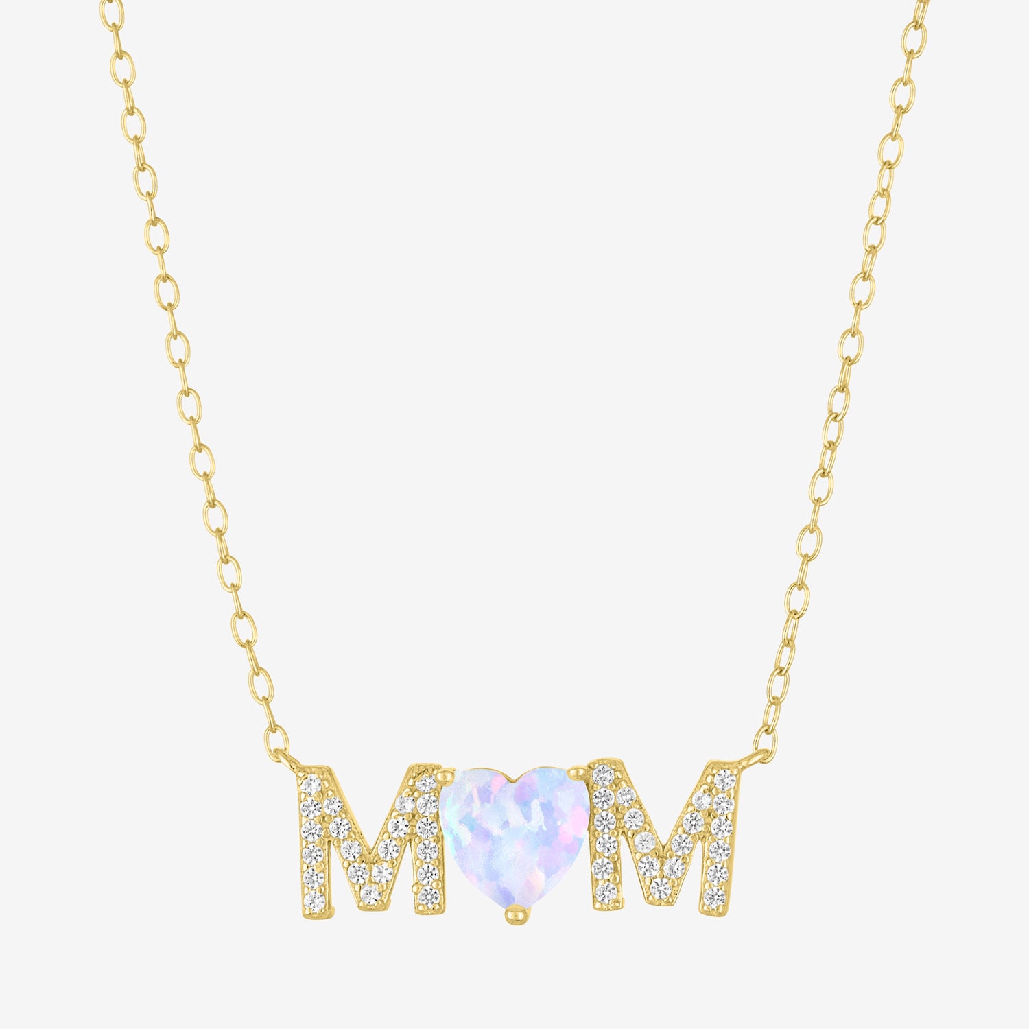 Womens Lab Created White Opal 14K Gold Over Brass Heart 16 Inch Pendant Necklace