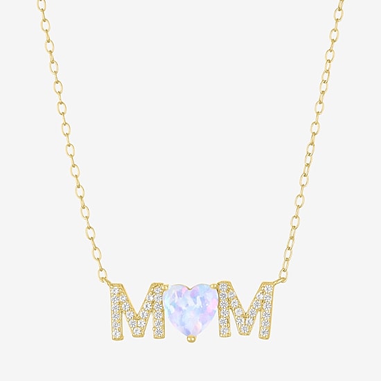 Womens Lab Created White Opal 14K Gold Over Brass Heart 16 Inch Pendant Necklace