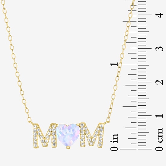 Womens Lab Created White Opal 14K Gold Over Brass Heart 16 Inch Pendant Necklace