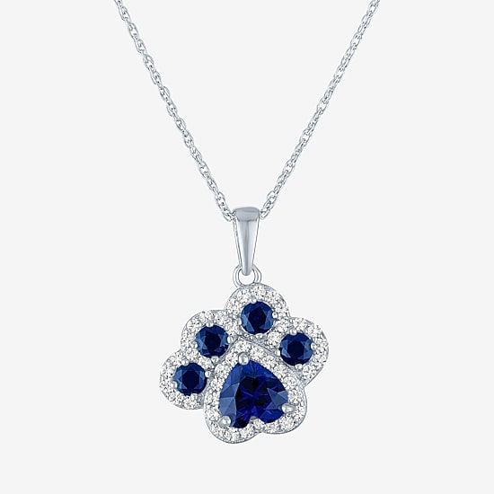 Womens Lab Created Blue Sapphire Pure Silver Over Brass 16 Inch Pendant Necklace