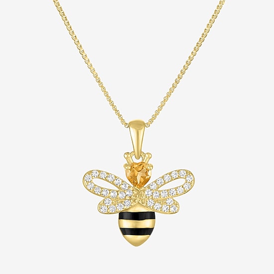Womens Genuine Yellow Citrine 14K Gold Over Brass 16 Inch Pendant Necklace