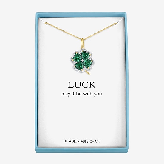 Womens Simulated Green Emerald 14K Gold Over Brass Clover 16 Inch Pendant Necklace