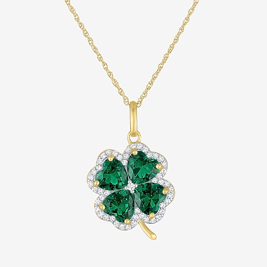 Womens Simulated Green Emerald 14K Gold Over Brass Clover 16 Inch Pendant Necklace