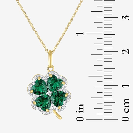 Womens Simulated Green Emerald 14K Gold Over Brass Clover 16 Inch Pendant Necklace