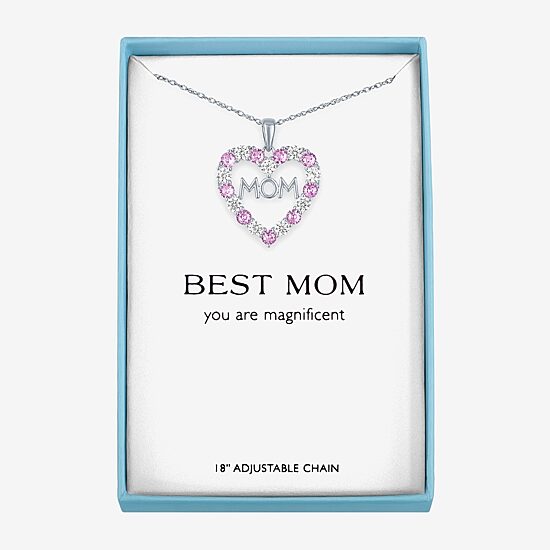 Womens Lab Created Pink Sapphire Pure Silver Over Brass Heart 16 Inch Pendant Necklace