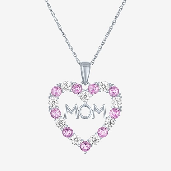 Womens Lab Created Pink Sapphire Pure Silver Over Brass Heart 16 Inch Pendant Necklace