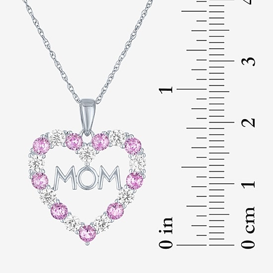 Womens Lab Created Pink Sapphire Pure Silver Over Brass Heart 16 Inch Pendant Necklace