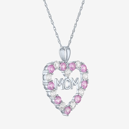 Womens Lab Created Pink Sapphire Pure Silver Over Brass Heart 16 Inch Pendant Necklace