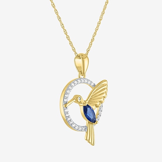 Womens Lab Created Blue Sapphire 14K Gold Over Brass 16 Inch Pendant Necklace