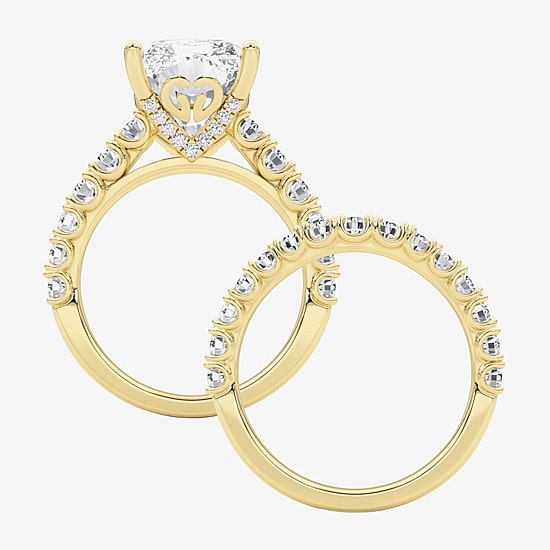 Grown Gorgeous (F / Vs2) Womens 7 1/5 Ct. T.W. Lab Grown White Diamond 14K Gold Rectangular Side Stone Bridal Set