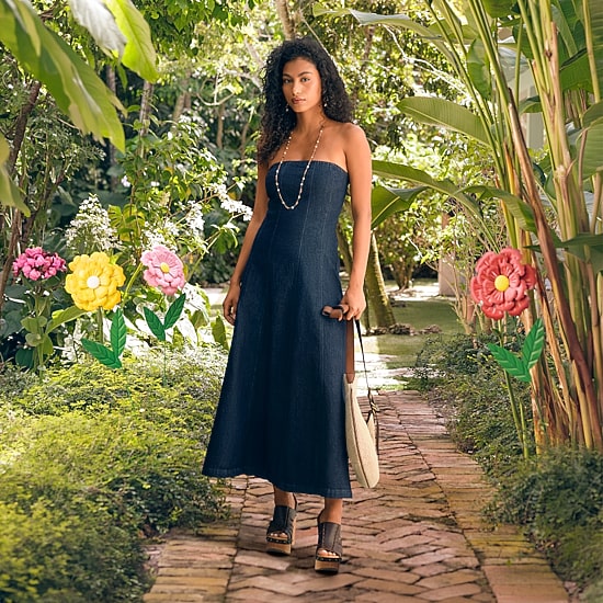 a.n.a Dark Wash Denim Midi Dress