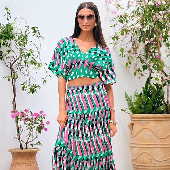 Bold Elements Lattice Blouse + High Waist Skirt