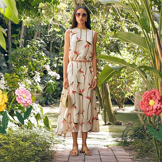 Worthington Birds of Paradise Top + A-:Line Skirt