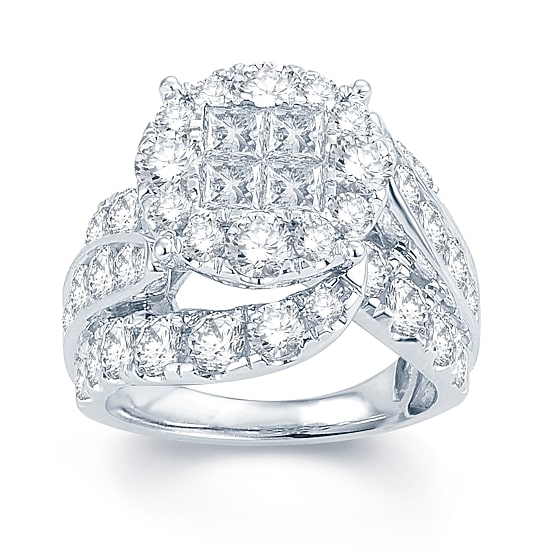 5 CT.T.W. Natural Diamond  Halo 14K White Gold Engagement Ring