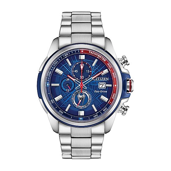 Citizen Avengers Marvel Spiderman Mens Chronograph Silver Tone Stainless Steel Bracelet Watch Ca0429-53w