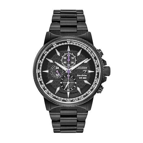 Citizen Black Panther Marvel Mens Chronograph Black Stainless Steel Bracelet Watch Ca0297-52w
