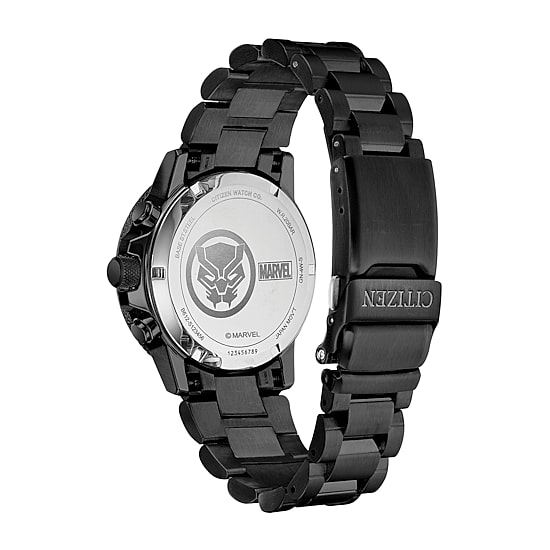 Citizen Black Panther Marvel Mens Chronograph Black Stainless Steel Bracelet Watch Ca0297-52w