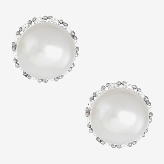 White Cultured Freshwater Pearl Sterling Silver 6.8mm Stud Earrings