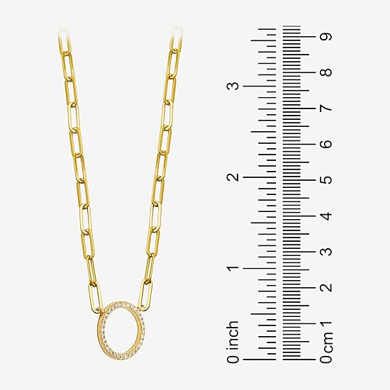 Paris 1901 By Charles Garnier Womens White Cubic Zirconia 18K Gold Over Silver Circle Paperclip 18 Inch Pendant Necklace
