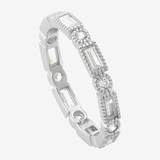 Womens Cubic Zirconia Sterling Silver Band
