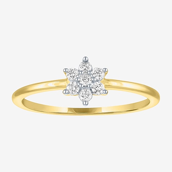 (Gh / Si2 I1) Womens 1/6 CT. T.W. Lab Grown White Diamond 10K Gold Flower Delicate Stackable Ring