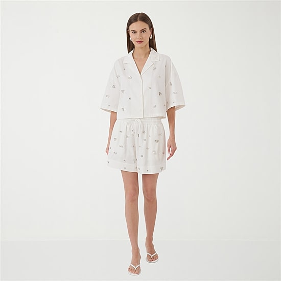 RM Rebecca Minkoff Womens Short Sleeve Boxy Fit Button-Down Shirt