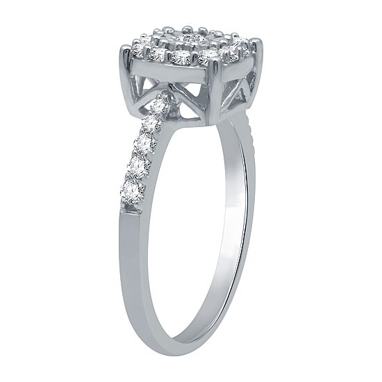Womens 1/2 CT. T.W. Natural White Diamond Sterling Silver Halo Cocktail Ring