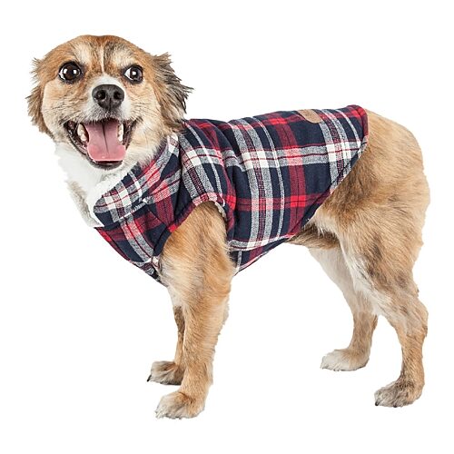 Pet Life 48BKSM Puddler Classical Plaided Insulated Dog Coat Jacket, Black & Red Plaid - Small