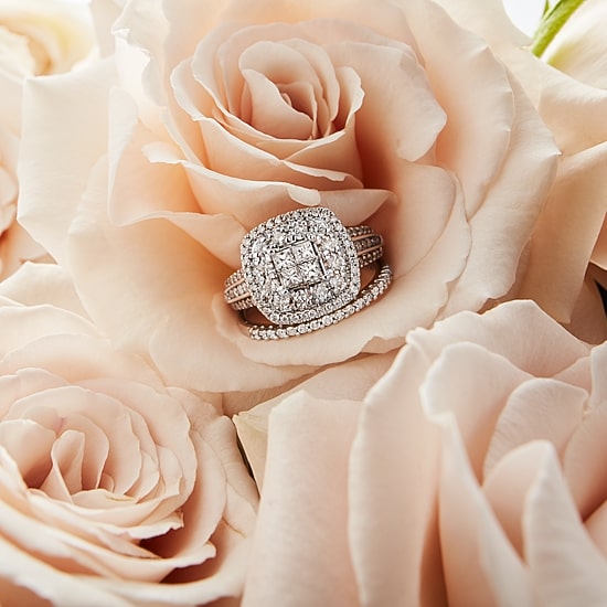 Limited Edition! Womens 1 CT.T.W. Natural Diamond 10K or 14K Gold Cushion Halo Bridal Set
