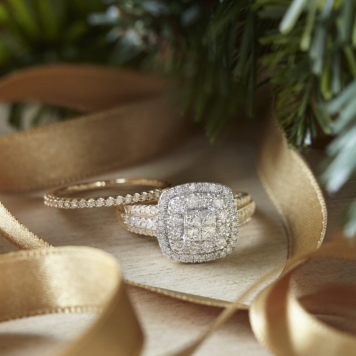 Limited Edition! Womens 1 CT.T.W. Natural Diamond 10K or 14K Gold Cushion Halo Bridal Set