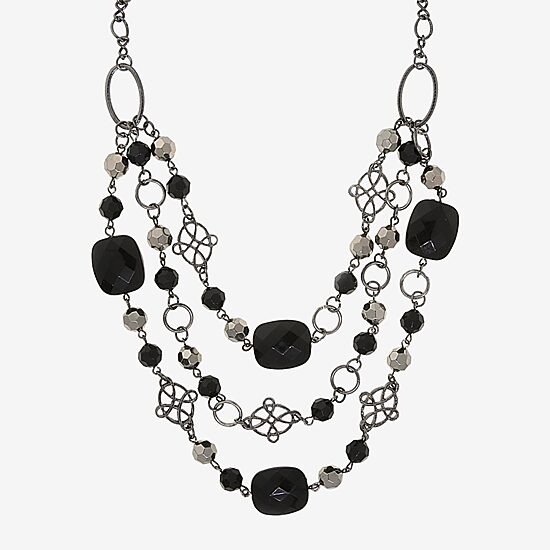 1928 Black-Tone Womens Black 18 Inch Beaded Necklace