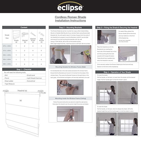 Eclipse Drew Energy Saving Cordless Blackout Roman Shade