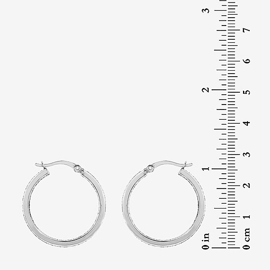 Sterling Silver Rhodium Plated Glitter Hoop Earring Set