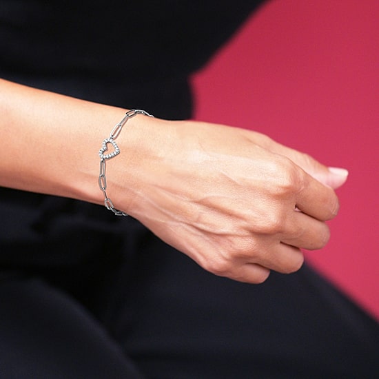 Paris 1901 By Charles Garnier Womens Sterling Silver Solid Heart 6 3/4 Inch Link Bracelet