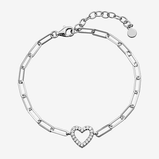 Paris 1901 By Charles Garnier Womens Sterling Silver Solid Heart 6 3/4 Inch Link Bracelet