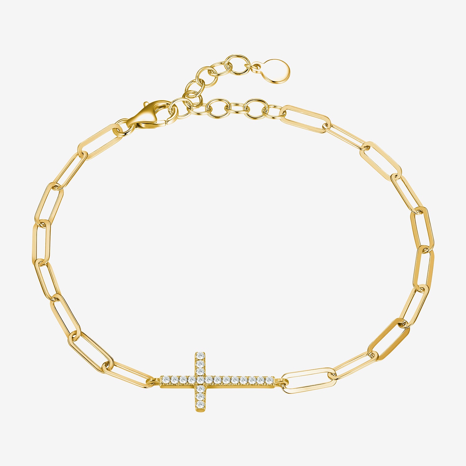 Paris 1901 By Charles Garnier Womens 18K Gold Over Silver Solid Cross 7 Inch Link Bracelet