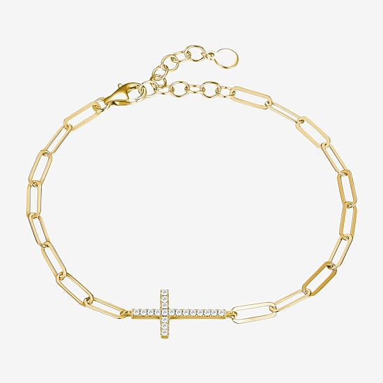Paris 1901 By Charles Garnier Womens 18K Gold Over Silver Solid Cross 7 Inch Link Bracelet