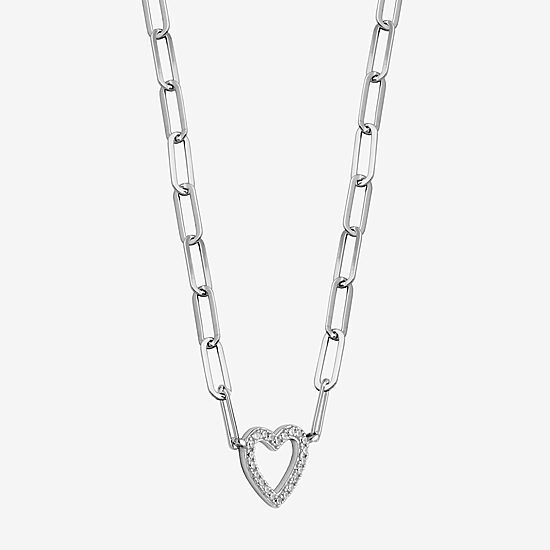 Paris 1901 By Charles Garnier Womens White Cubic Zirconia Sterling Silver Heart Paperclip 18 Inch Pendant Necklace