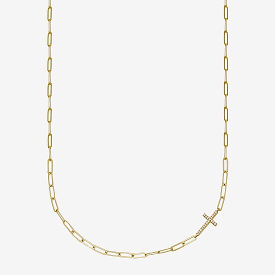 Paris 1901 By Charles Garnier Womens White Cubic Zirconia 18K Gold Over Silver Cross 17 Inch Pendant Necklace