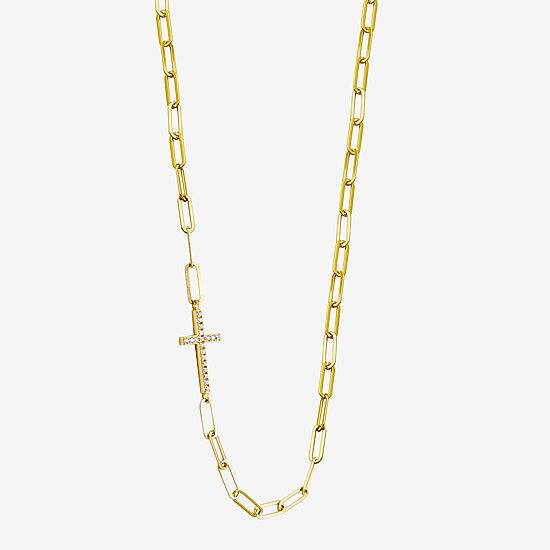Paris 1901 By Charles Garnier Womens White Cubic Zirconia 18K Gold Over Silver Cross 17 Inch Pendant Necklace