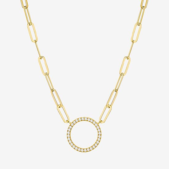 Paris 1901 By Charles Garnier Womens White Cubic Zirconia 18K Gold Over Silver Circle Paperclip 18 Inch Pendant Necklace