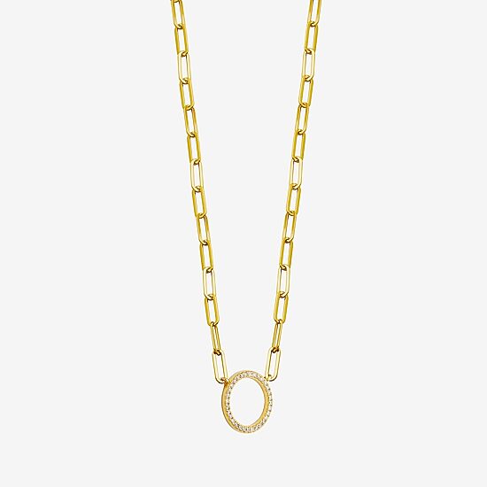 Paris 1901 By Charles Garnier Womens White Cubic Zirconia 18K Gold Over Silver Circle Paperclip 18 Inch Pendant Necklace