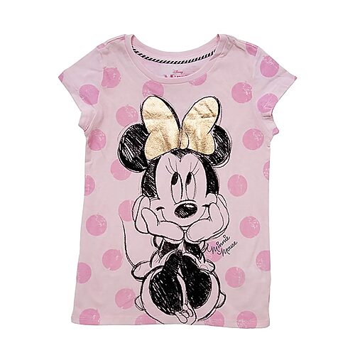 Disney Collection Little & Big Kid Girls Crew Neck Short Sleeve Regular Fit Minnie Mouse Graphic T-Shirt, Small, Pink