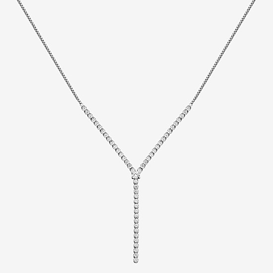 DiamonArt® Womens White Cubic Zirconia Sterling Silver Cross Y Necklace