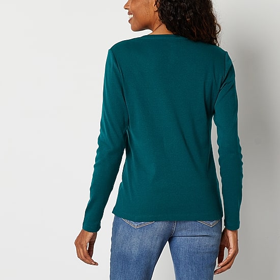 St. John's Bay Womens V Neck Long Sleeve T-Shirt