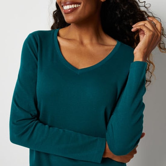 St. John's Bay Womens V Neck Long Sleeve T-Shirt