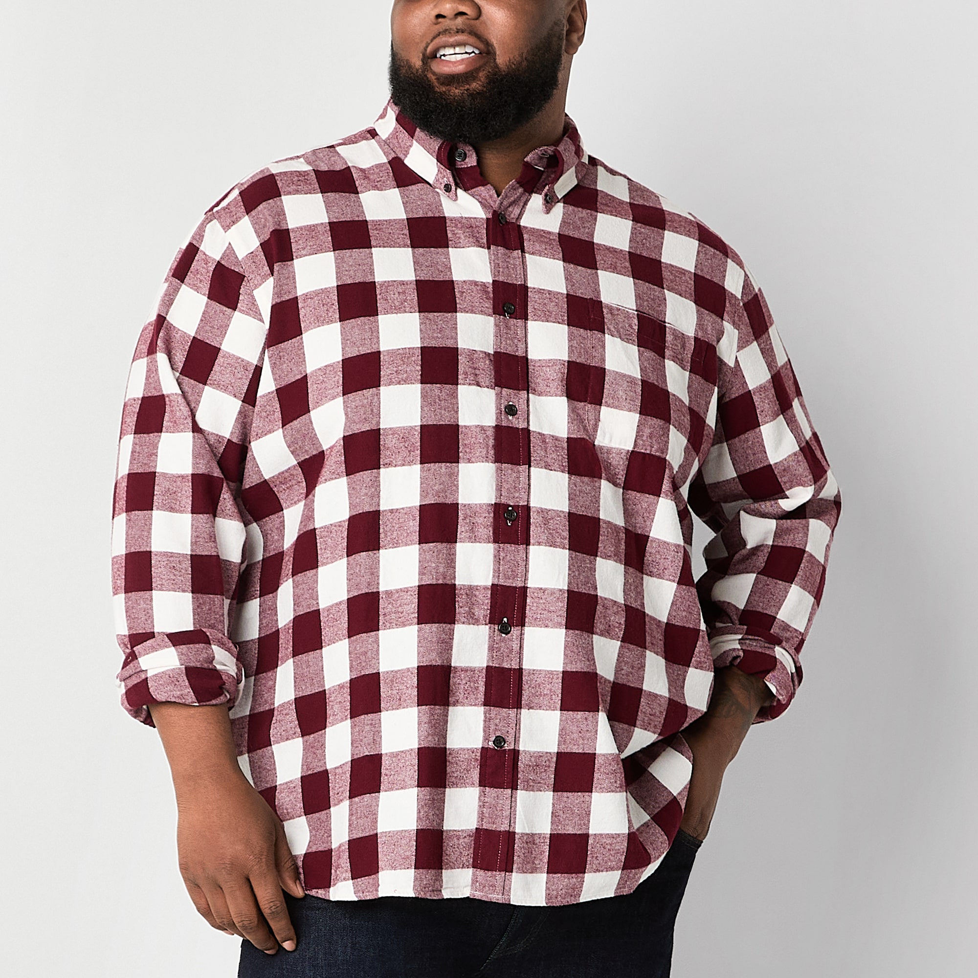 St. John's Bay Mens Long Sleeve Classic Fit Big and Tall Flannel Shirt